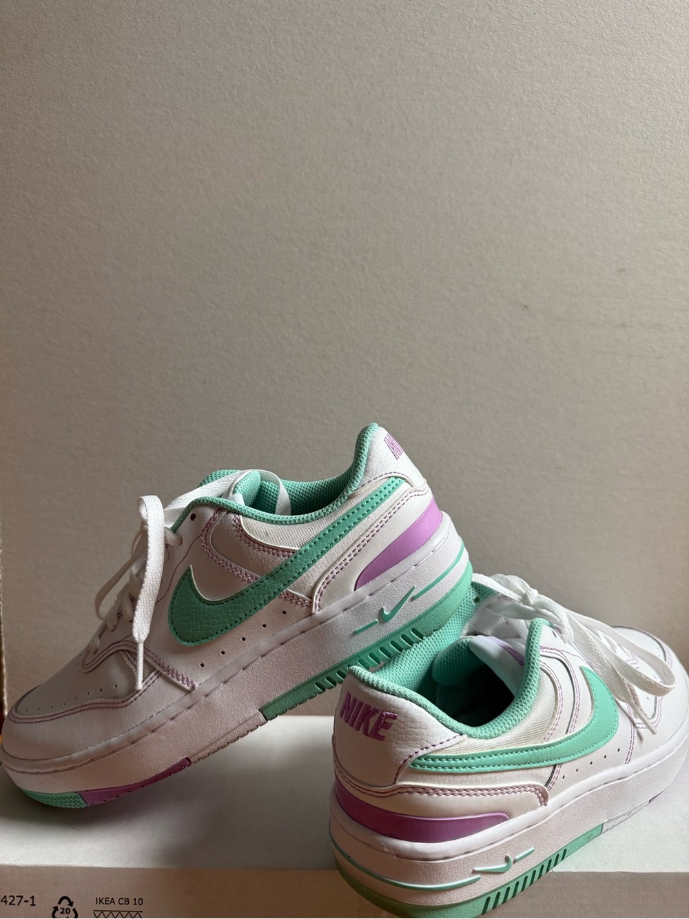 Nike White Sneakers with Mint Green and Lavender Accents